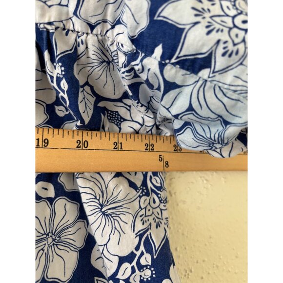 Vintage Simply Basic Blue & White Floral Cotton Midi Dress With Pockets L - Picture 7 of 13